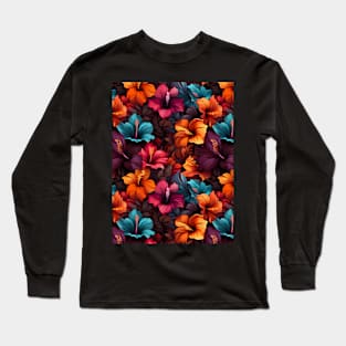 #35 Floral Pattern. Hibiscus Flower Pattern. Long Sleeve T-Shirt